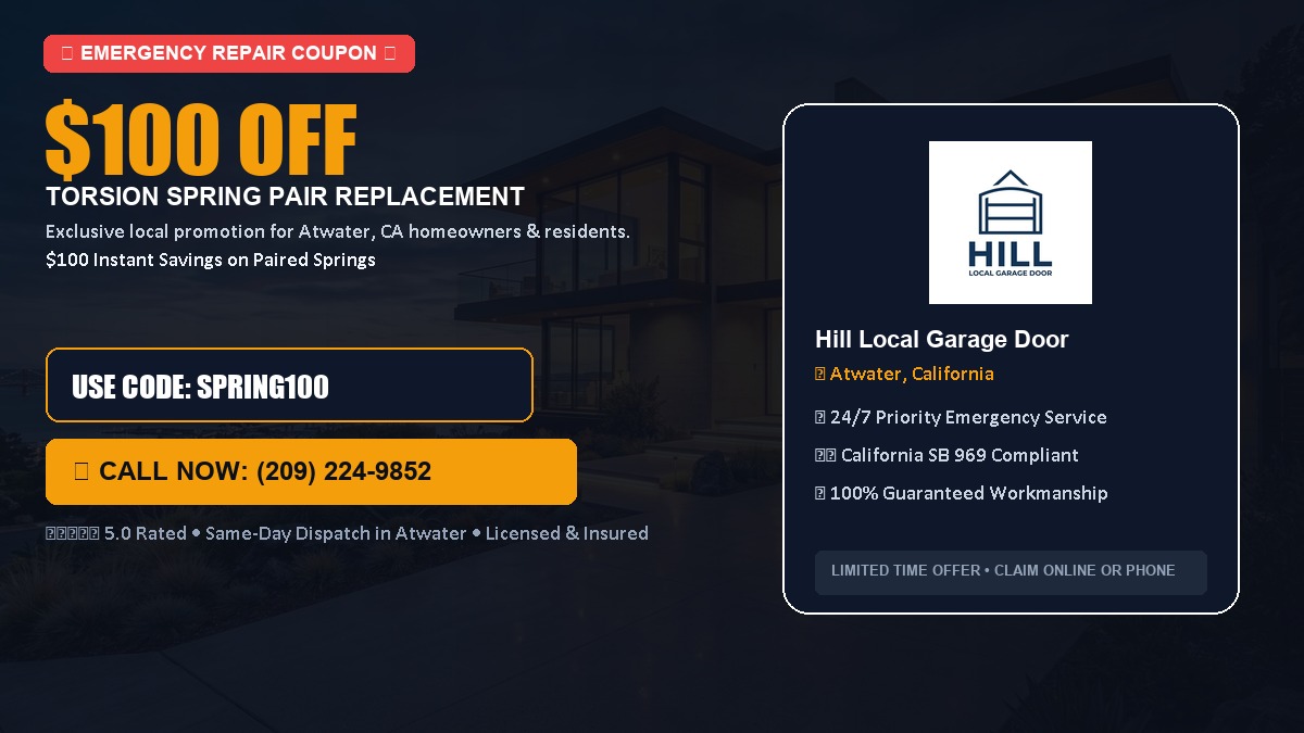 $100 OFF Heavy-Duty Torsion Spring Pair Replacement in Atwater, CA