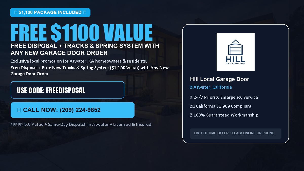 Free Disposal + Free New Tracks & Spring System with Any New Garage Door Order ($1100 Value) in Atwater, CA